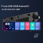Anfilite 11 "Android DVR pentru mașină Ecran tactil Oglindă retrovizoare Dash Cam 4G spate cu lentile duble Cameră GPS Înregistrare video automată Tablou de bord