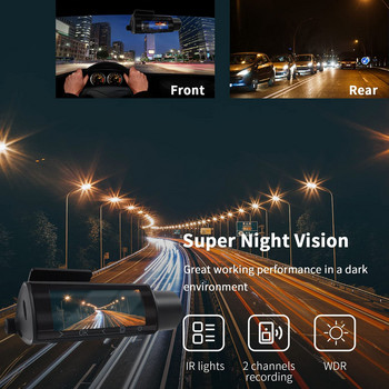 4K UHD Dash Cam 3,16 ιντσών Εμπρός και πίσω οθόνη LCD Dual Dash Camera WiFi Ψηφιακό βίντεο εγγραφής WDR IR Φακός Νυχτερινής όρασης