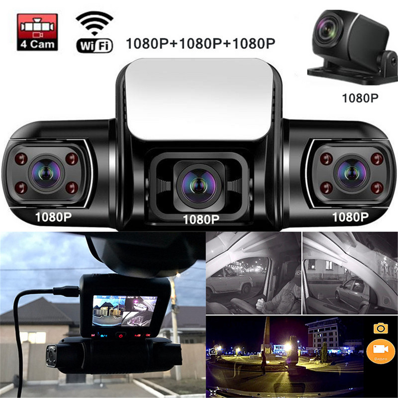 4 kanālu Full HD 4*1080P auto DVR WiFi paneļu kamera 8 IR gaismas auto furgons taksometra braukšanas video ierakstītājs 170° 24h autostāvvieta 256g krātuve
