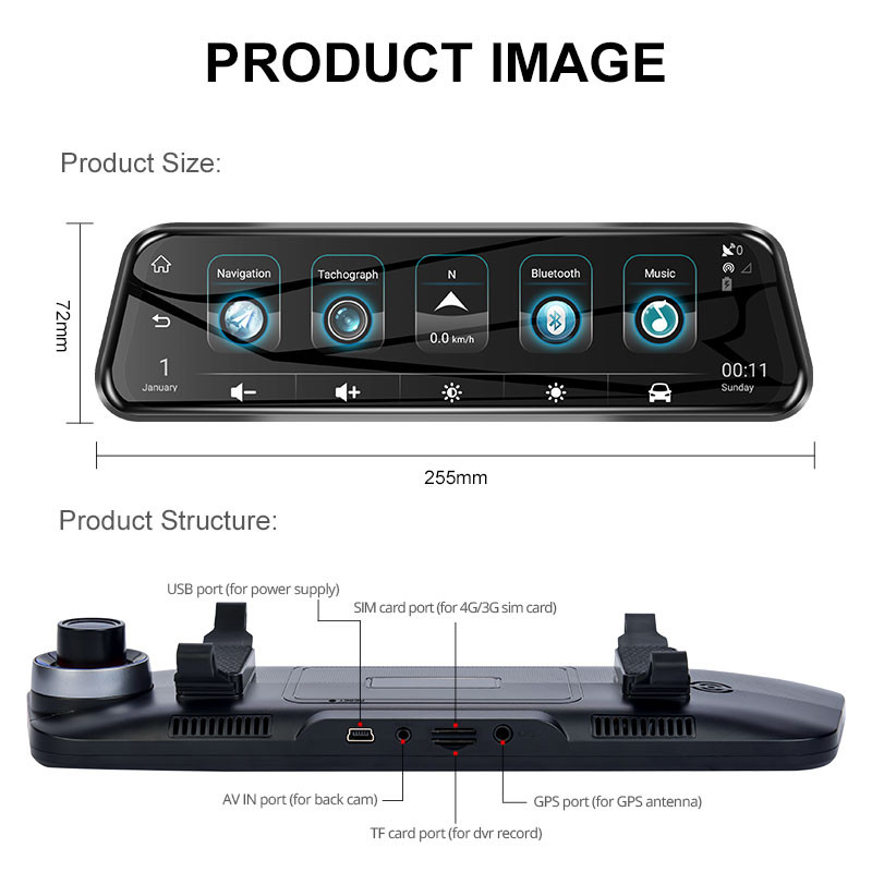 Anstar 10'' 4G Rearview Mirror Car DVR 1080P Εγγραφή βίντεο Dash Cam Dual Lens ADAS GPS Navigation Auto Registrar Camera
