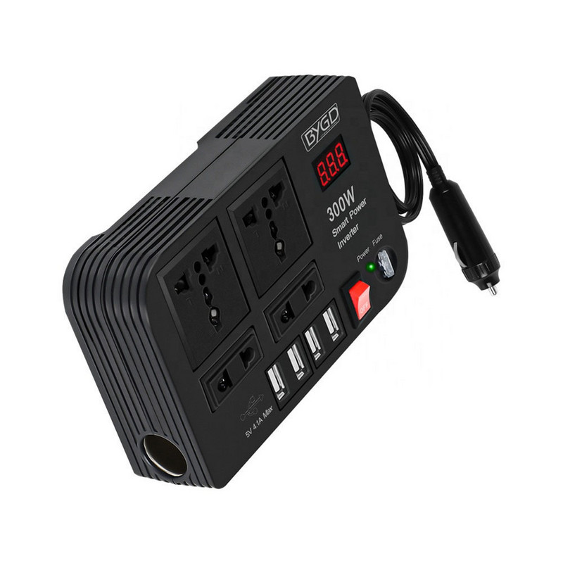 300 W automobilių keitiklis DC 12V iki 220V Maitinimo keitiklis 4 USB prievadai Lizdų adapteriai Automobiliai Inverteriai Dalys Priedai
