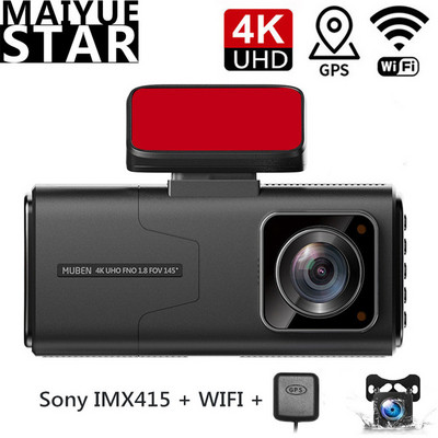 4K UHD Dash Cam 4-инчов DVR за кола Преден 2160P Заден 1080P GPS с двоен обектив WIFI WDR 170° Камера за нощно виждане 24H Парков монитор