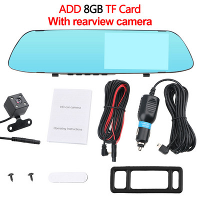 Inregistrator de condus Video DVR pentru masina Dash Camera Inregistrator cu oglinda retrovizoare cu canale dublu Ecran IPS Viziune nocturna Imagine inversa