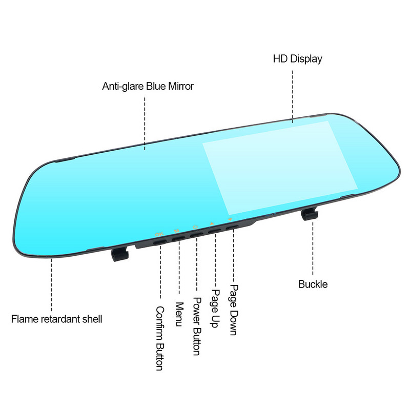 Inregistrator de condus Video DVR pentru masina Dash Camera Inregistrator cu oglinda retrovizoare cu canale dublu Ecran IPS Viziune nocturna Imagine inversa