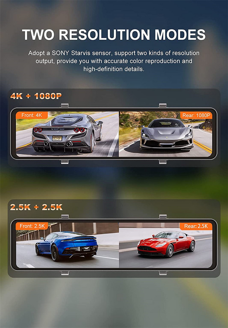 12-tolline tahavaatepeegli auto-DVR 4K 3840*2160P puuteekraaniga videosalvesti Sony IMX415 GPS-i öönägemise tagurduskaameraga