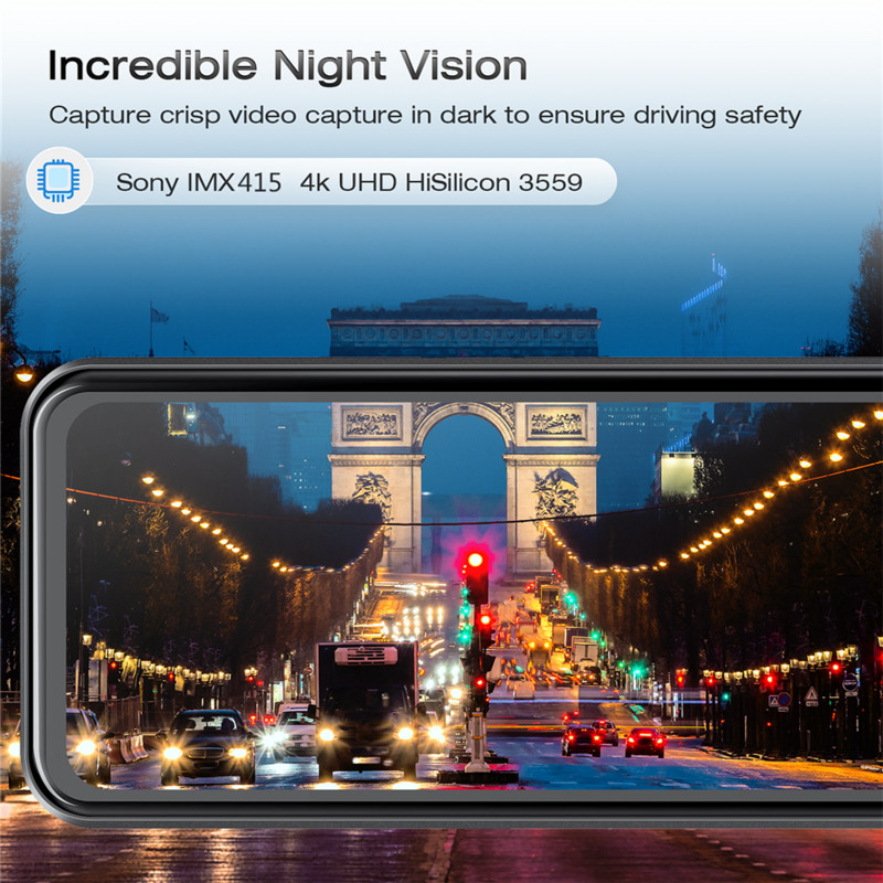12-tolline tahavaatepeegli auto-DVR 4K 3840*2160P puuteekraaniga videosalvesti Sony IMX415 GPS-i öönägemise tagurduskaameraga