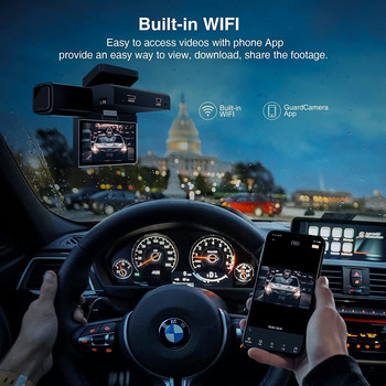 3K UHD Smart Car DashCam 1600P οθόνη αφής αυτοκινήτου DVR 3 ιντσών Αναδιπλούμενο περιστροφικό βίντεο εγγραφής WIFI Οθόνη νυχτερινής όρασης διπλού φακού 24 ωρών
