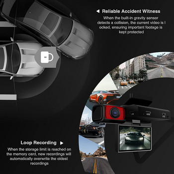 3K UHD Smart Car DashCam 1600P сензорен екран Автомобилен DVR 3-инчов сгъваем въртящ се видеорекордер WIFI двоен обектив Нощно виждане 24H Монитор