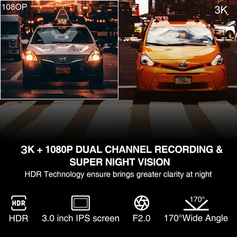 3K UHD Smart Car DashCam 1600P Ecran tactil DVR pentru mașină Înregistrator video rotativ pliabil de 3 inchi WIFI lentilă duală Viziune nocturnă Monitor 24 de ore