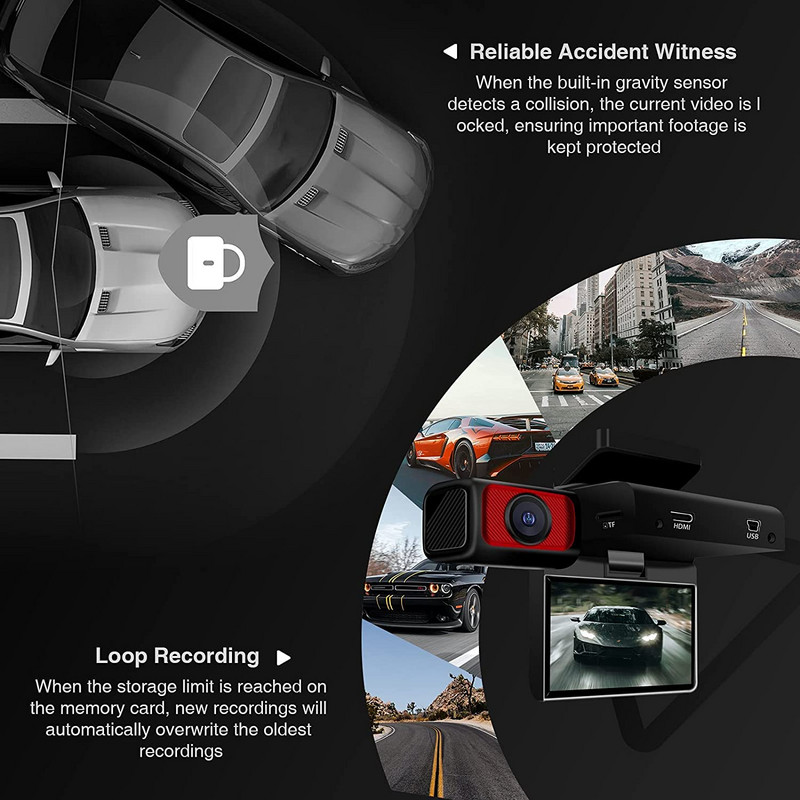 3K UHD Smart Car DashCam 1600P Ecran tactil DVR pentru mașină Înregistrator video rotativ pliabil de 3 inchi WIFI lentilă duală Viziune nocturnă Monitor 24 de ore