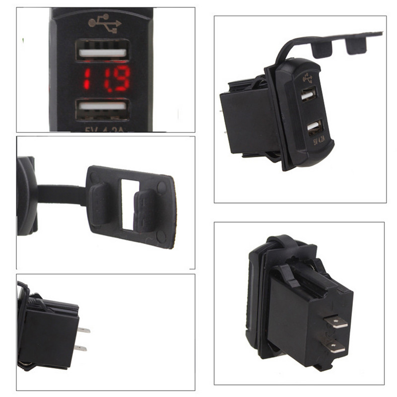 Universalus automobilinis įkroviklis 12V 24V 4,2A ekrano įtampos prievadai Automatinis adapteris Telefonas, atsparus vandeniui, dvigubas USB įkroviklis, skirtas iPhone Huawei Xiaomi