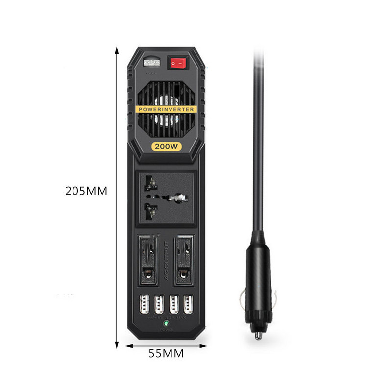 200 W automobilio keitiklis DC 12V į AC 220V Adapterio įkroviklio lizdas Maitinimo keitiklis Pietryčių Azijai Europai Viduriniams Rytams Afrikai