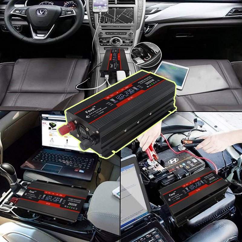 1500W/2000W/2600W võimsusmuundur Modifitseeritud siinuslaine LCD-ekraan DC 12V kuni AC 220V Päikeseenergia 2 USB autotrafo Konverteeri EU pistikupesa