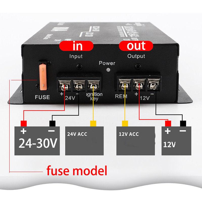 24 V redutseerija muundur Suure võimsusega trafo DC 24 V kuni alalisvoolu 12 V inverter 80 A 60 A paadiga veoautole auto heli külmik
