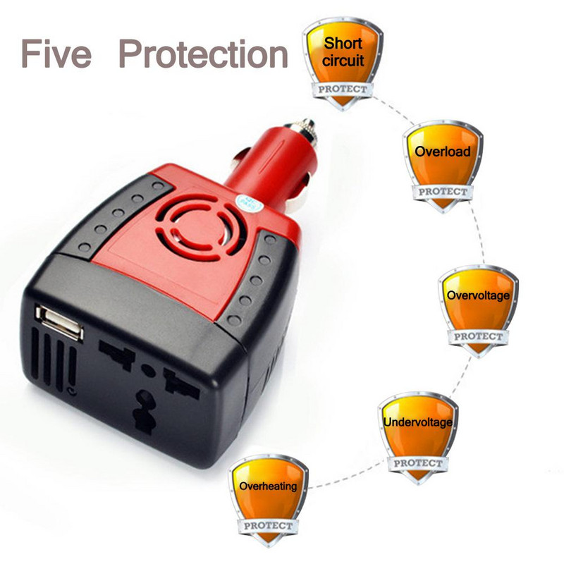 150 W auto toiteinverter DC 12 V kuni AC 220 V USB 5 V automaatse laadija adapter sülearvuti jaoks