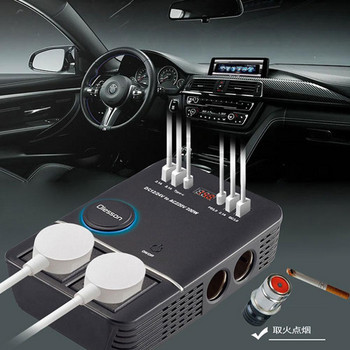 Автомобилен инвертор на захранване 12V 24V към 220V, 200W преобразувател на чиста синусоида, 2 AC контакта 4 USB QC3.0 PD инвертор на ток за бързо зареждане