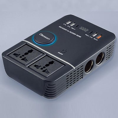 Automašīnas strāvas pārveidotājs 12V 24V līdz 220V, 200W tīra sinusoidāla viļņa pārveidotājs, 2 maiņstrāvas ligzdas 4 USB QC3.0 PD ātrās uzlādes strāvas pārveidotājs