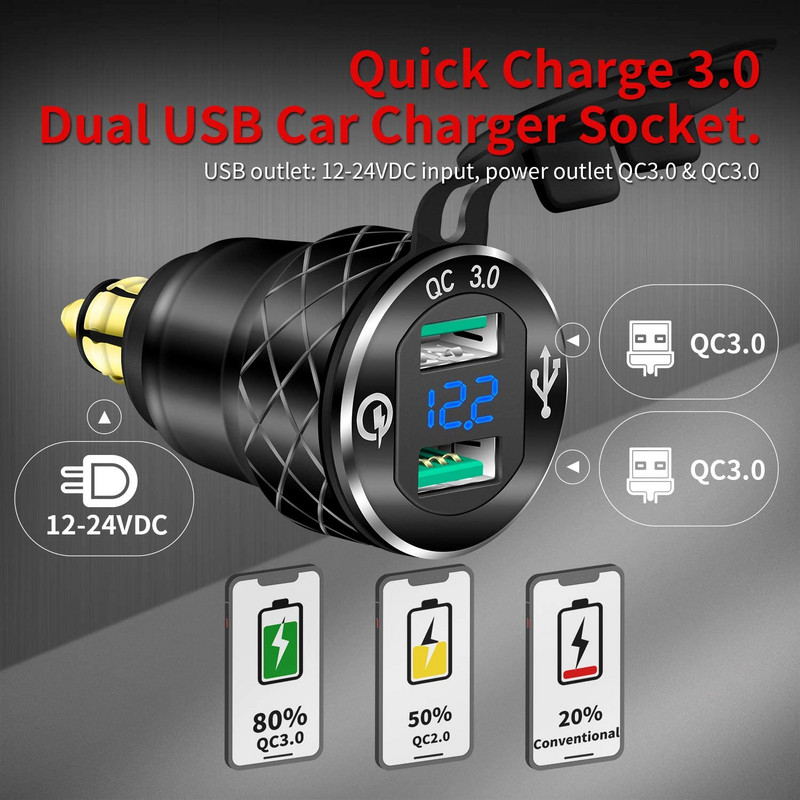 Alumiiniumisulamist QC3.0 USB laadija Din Pistikupesa Toiteväljund Voltmeeter Dual 5V 4.2A Din USB Adapter BMW jaoks