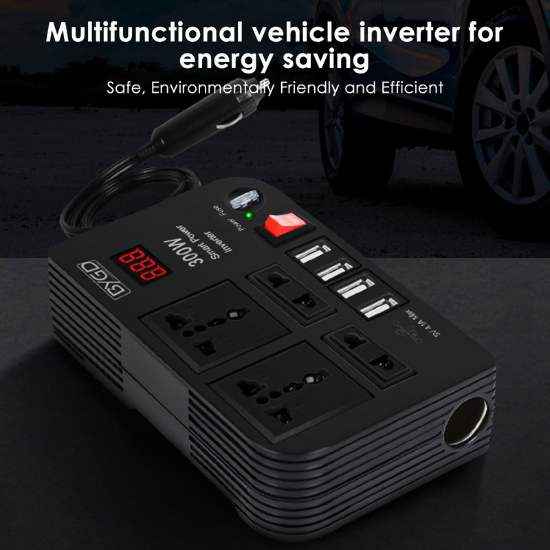300 W automobilinis keitiklis DC 12V į AC 220V keitiklio lizdai 4 USB greito įkrovimo universalus lizdas maitinimo adapterio keitiklis