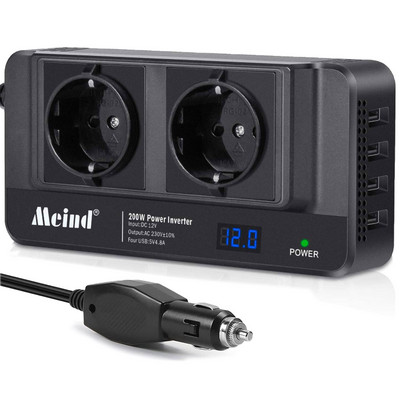 200W Invertor de curent pentru mașină DC 12V la AC 220V 4USB Adaptor Convertor Încărcător auto Priză duală UE