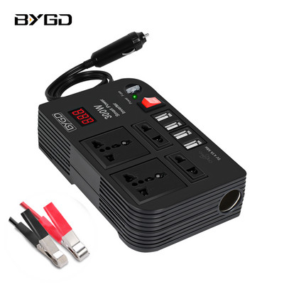BYGD 12V към 220V автомобилен инвертор 300W DC към AC захранващ преобразувател с гнездо за запалка 4 USB порта Автомобилен захранващ адаптер 220V