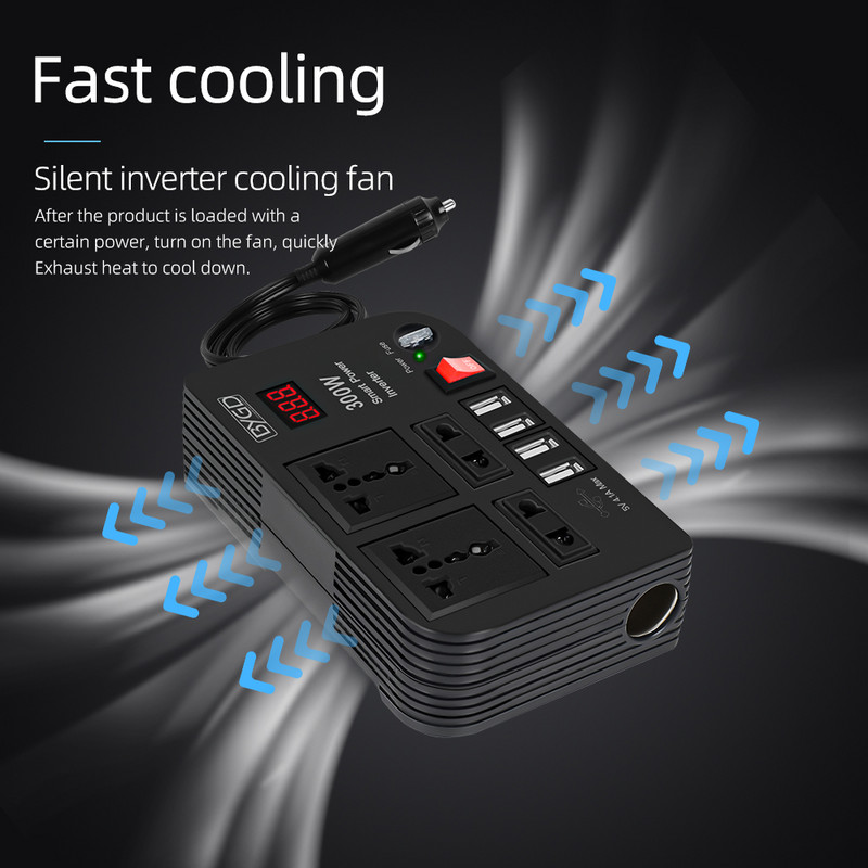 BYGD 12V kuni 220V autoinverter 300W DC-AC toitemuundur koos sigaretisüütaja pistikupesaga 4 USB-porti auto toiteadapter 220V