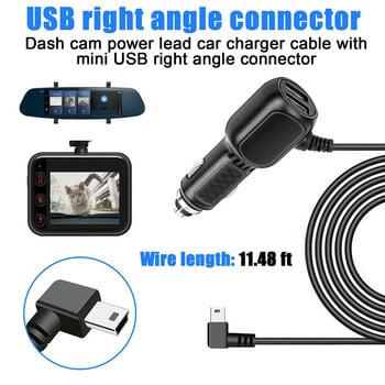 Кабел за зареждане на DVR Dash Cam Зарядно за кола Mini USB кабел / Micro USB 11,5 фута Захранващ кабел 12-24V за DVR камера GPS