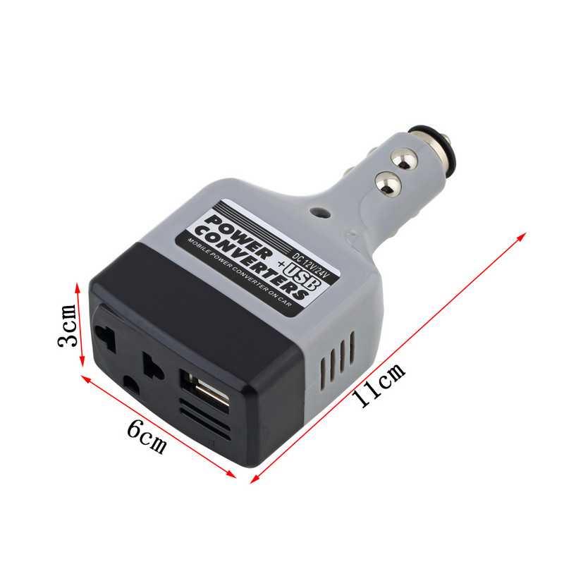 Universalus 2 IN 1 DC 12V 24V AC 220V Automobilinis automobilio maitinimo keitiklis Inverterinis adapteris įkroviklis su USB įkroviklio lizdu, žiebtuvėliu