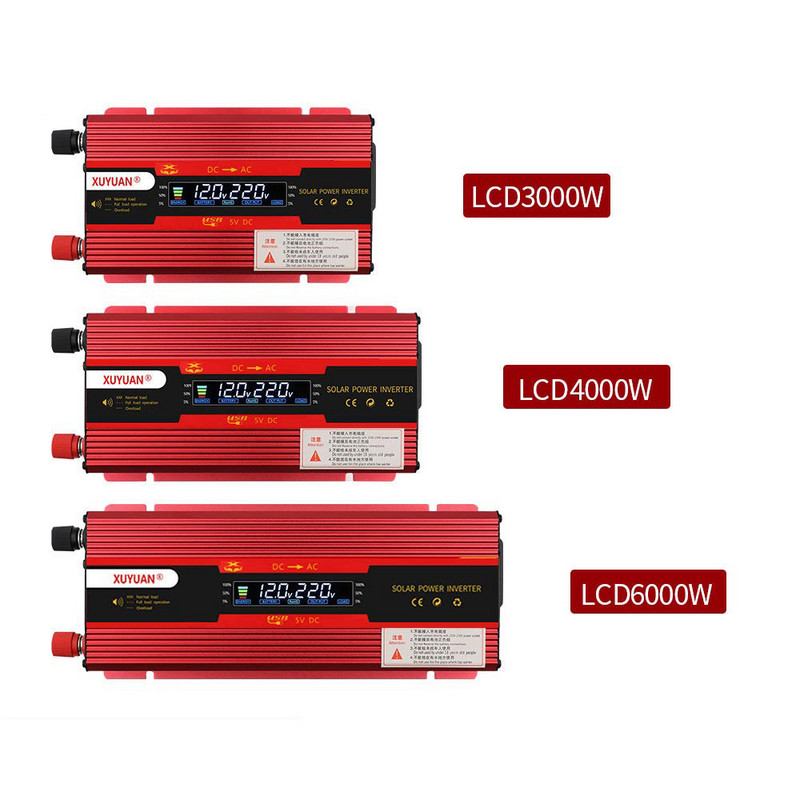 12V 220V maitinimo keitiklis 3000W 4000W 6000W automobilio inversorius saulės energijos keitiklis maitinimo šaltinio keitiklis su įkrovikliu LCD ekrano įtampa