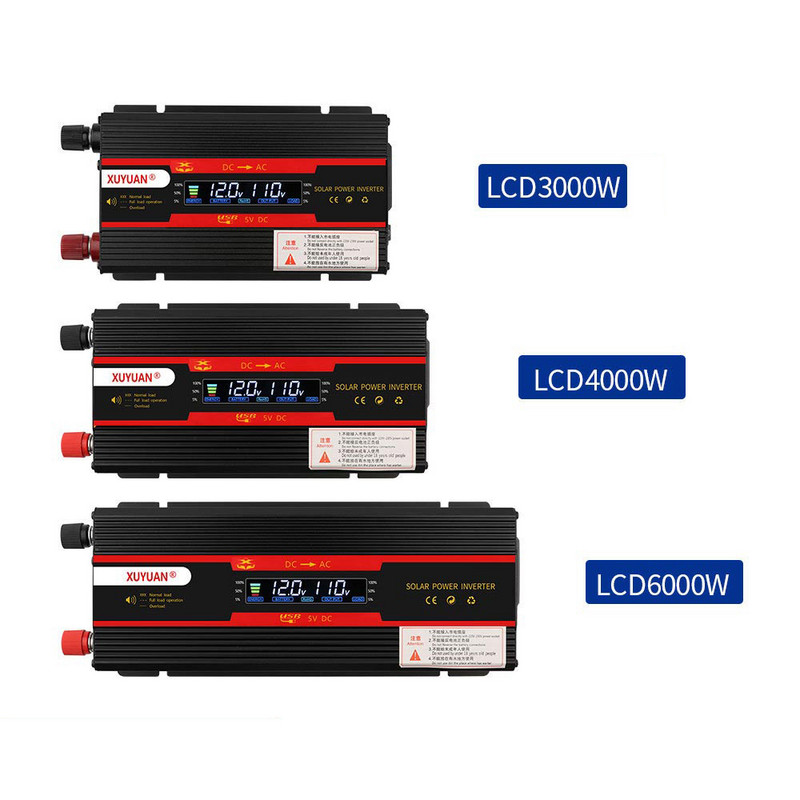 12V 220V maitinimo keitiklis 3000W 4000W 6000W automobilio inversorius saulės energijos keitiklis maitinimo šaltinio keitiklis su įkrovikliu LCD ekrano įtampa