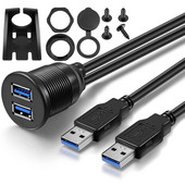 2 priključka Dual USB 3.0 muški na USB 3.0 ženski AUX ugradbeni produžni kabel za ugradnju u automobil za upravljačku ploču automobila, kamiona, čamca