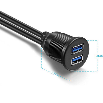 2 порта двоен USB 3.0 мъжки към USB 3.0 женски AUX удължителен кабел за монтаж на кола за кола, камион, лодка, табло за мотоциклет