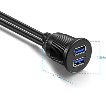 2 Θύρες Διπλή USB 3.0 Αρσενικό σε USB 3.0 Θηλυκό AUX Flush Mount Βάση αυτοκινήτου Προέκταση καλώδιο για φορτηγό αυτοκίνητο μοτοσικλέτας σκάφους