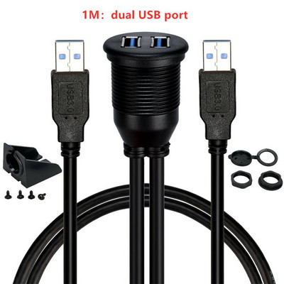 2 priključka Dual USB 3.0 muški na USB 3.0 ženski AUX ugradbeni produžni kabel za ugradnju u automobil za upravljačku ploču automobila, kamiona, čamca