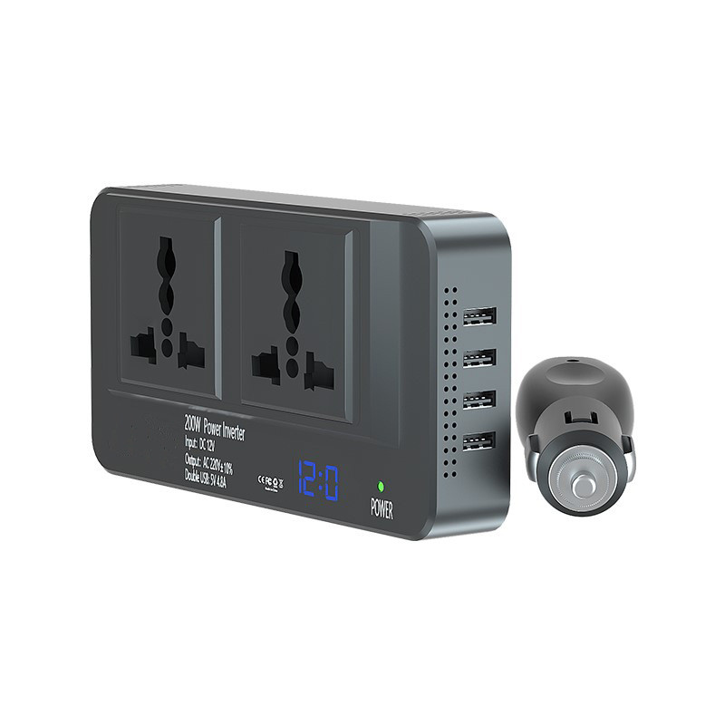 EAFC Invertor de mașină DC 12V la AC 220V 200W Convertor Invertor 4 buc USB Încărcare rapidă LED Priză afișaj Priză universală