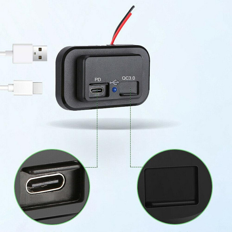 3,1A tüüpi C auto USB-port auto kiirlaadija pistikupesa väljalaskeava paneeli kinnitus veekindel mobiiltelefoni laadija autopaadi haagissuvila jaoks