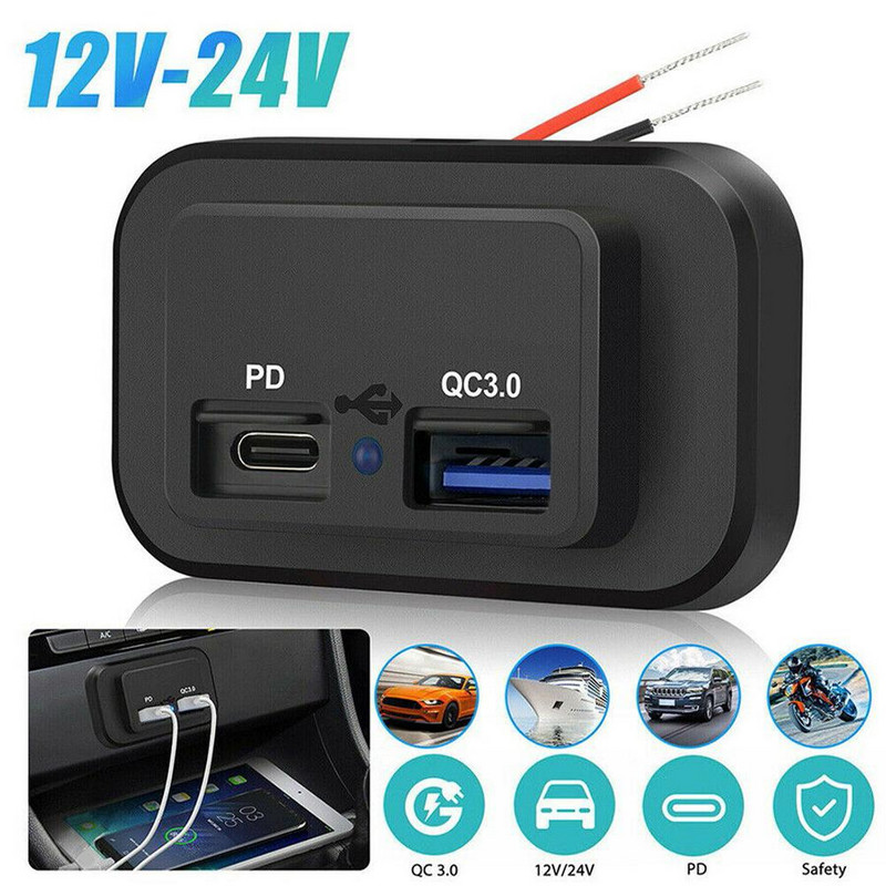 3,1A tüüpi C auto USB-port auto kiirlaadija pistikupesa väljalaskeava paneeli kinnitus veekindel mobiiltelefoni laadija autopaadi haagissuvila jaoks