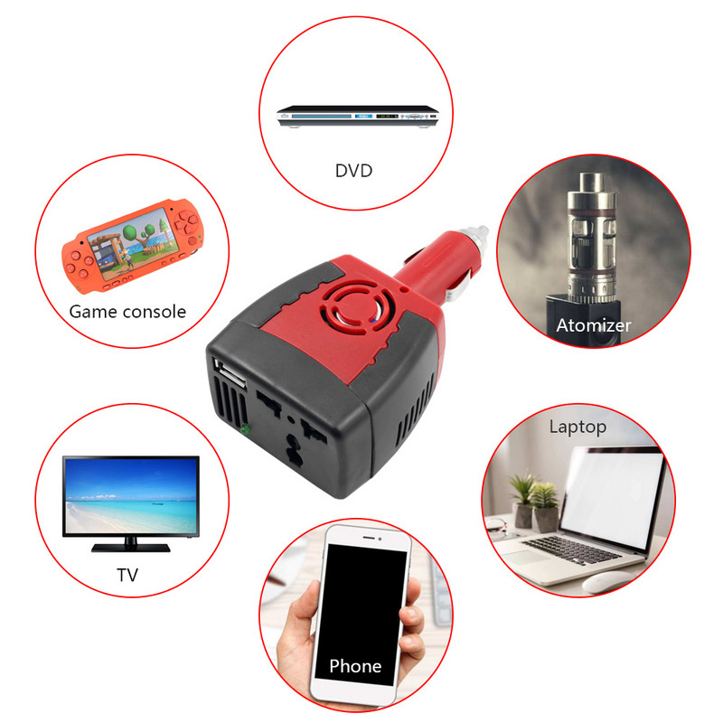 150 W automaatse toitemuunduriga alalisvoolu 12 V kuni 220 V vahelduvvoolu auto väljundpinge muunduri adapteri võimendi USB laadimispordiga