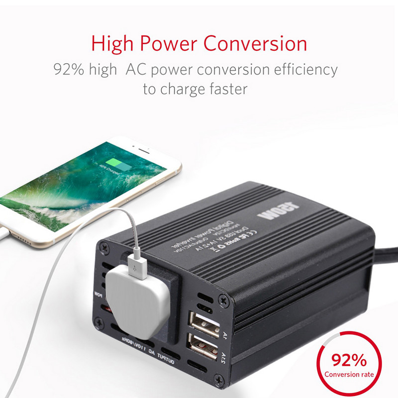 Grynosios sinusinės bangos keitiklis nuo 12 V iki kintamos srovės 110/220 V 300 W nešiojamasis automobilinis maitinimo keitiklis įkroviklis Keitiklis adapteris Universalus ES / JAV lizdas