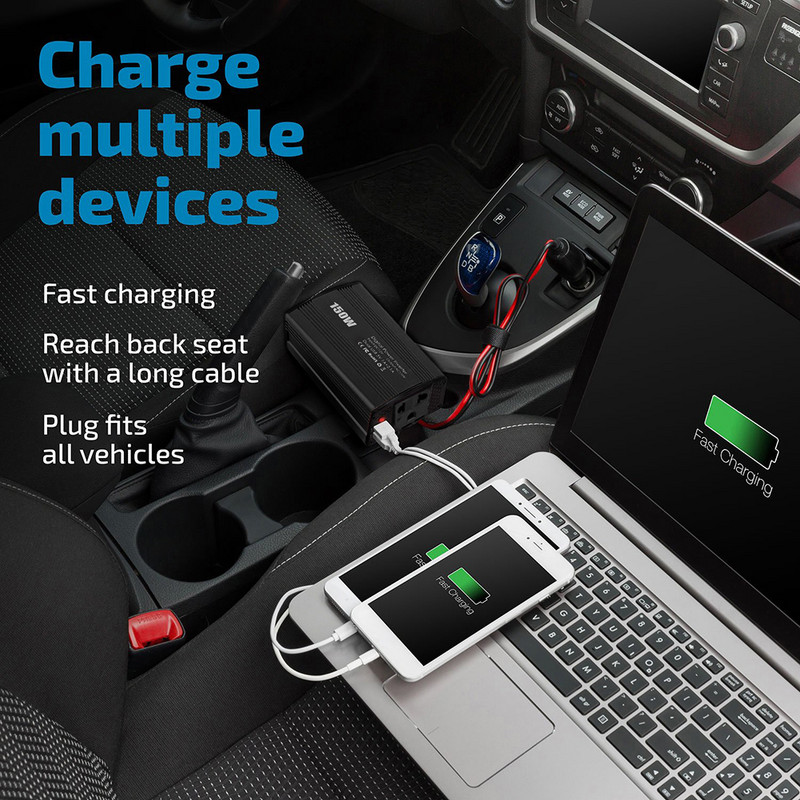 Grynosios sinusinės bangos keitiklis nuo 12 V iki kintamos srovės 110/220 V 300 W nešiojamasis automobilinis maitinimo keitiklis įkroviklis Keitiklis adapteris Universalus ES / JAV lizdas