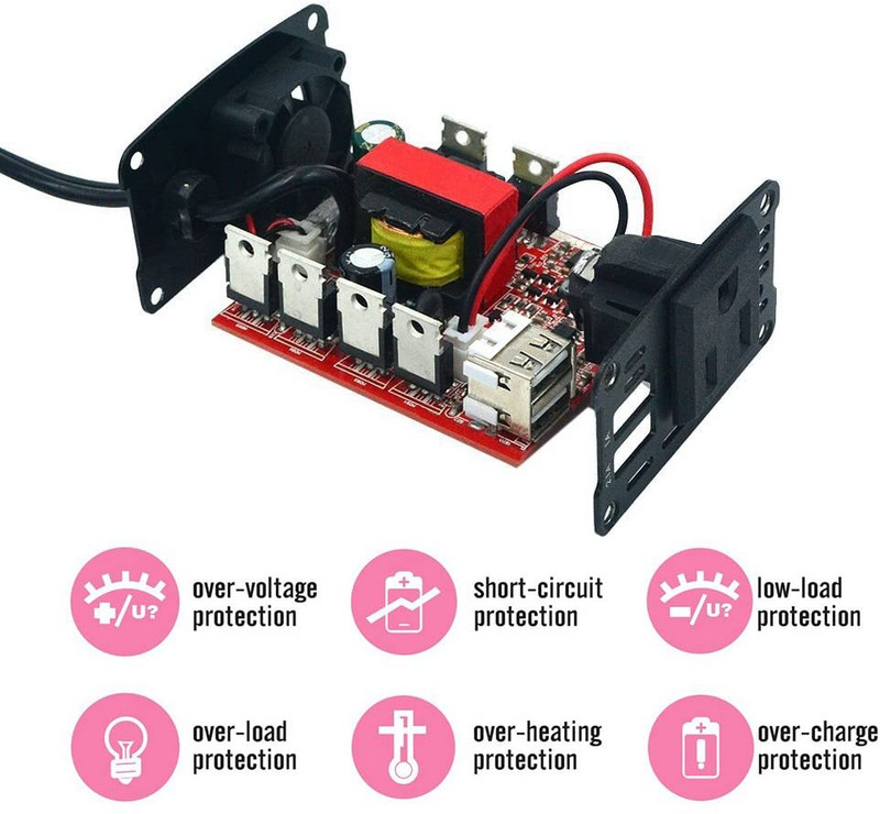 Invertor de putere pentru mașină 150W Convertor de 12V DC la 110V 220V AC Undă sinusoidală modificată cu încărcător de mașină USB dublu de 3,1A Protecție la suprasarcină