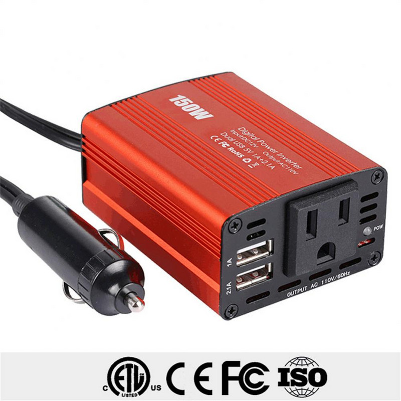 Invertor de putere automată DC 12V la AC 110V/220V Convertor 150W Convertor Adaptor încărcător auto USB dublu Undă sinusoidală modificată Priză UE SUA