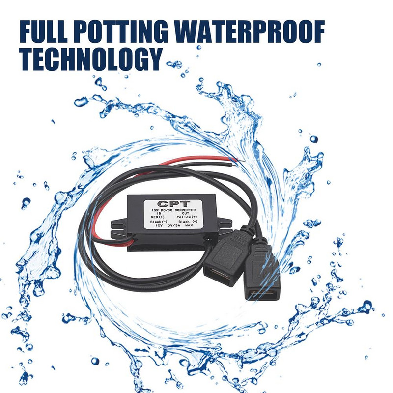 Μονάδα μετατροπέα DC-DC 12V σε 5V 3A 15W Διπλό USB Προσαρμογέας εξόδου τροφοδοσίας τροφοδοσίας κατεβαίνοντας αδιάβροχη μονάδα τροφοδοσίας αυτοκινήτου Potting