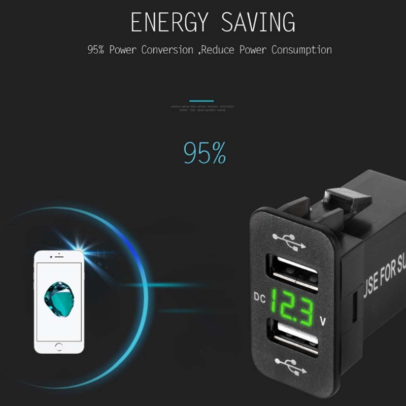 40x20mm 12V dvigubas USB automobilinis įkroviklis LED voltmetro maitinimo adapteris, skirtas Suzuki Toyota