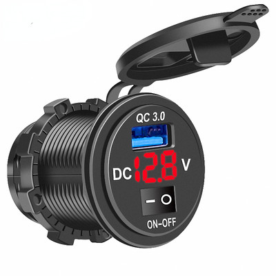 QC 3.0 Car Motorcycle USB Charger Socket Power Outlet LED Digital Voltmeter 12V/24V Boat Motorcycle Cigarette Lighter Sockets