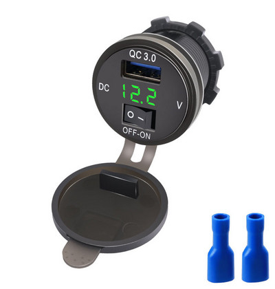 QC 3.0 Auto Motocikl USB Utičnica za punjač Utičnica LED Digitalni voltmetar 12V/24V Brod Motocikl Utičnice za upaljač