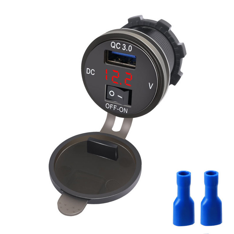 QC 3.0 Auto Motocikl USB Utičnica za punjač Utičnica LED Digitalni voltmetar 12V/24V Brod Motocikl Utičnice za upaljač