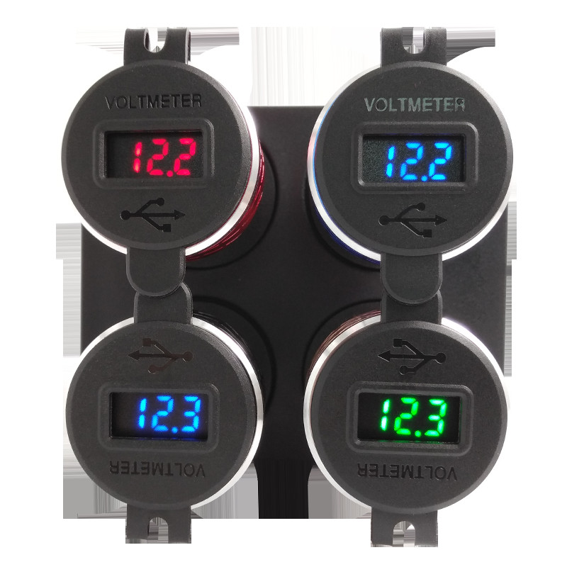 Μεταλλικό κέλυφος από κράμα αλουμινίου CNC μοτοσικλέτα διπλού φορτιστή USB Υποδοχή DIN 4,2A Voltmeter για BMW Μοτοσικλέτα 12-24V Κόκκινο Μπλε Πράσινο