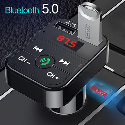 Автомобилен Bluetooth 5.0 FM трансмитер Безжичен хендсфри аудио приемник Автоматичен MP3 плейър 2.1A Dual USB бързо зарядно Аксесоари за кола