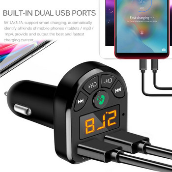 Συμβατό με Bluetooth 5.0 FM Transmitter Car Kit MP3 Modulator Player Ασύρματο handsfree δέκτη ήχου Διπλός γρήγορος φορτιστής USB